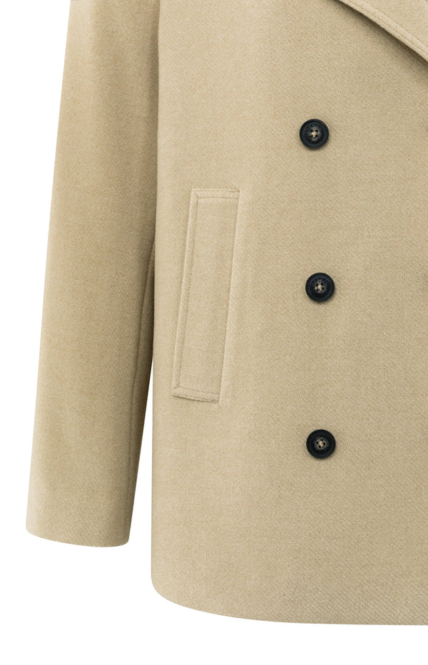 YAYA Woven Double-Breasted Coat- Greenish Sand Beige
