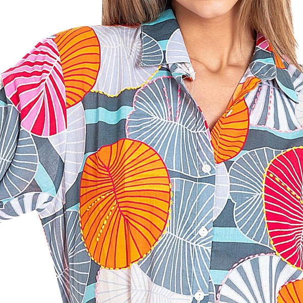 Isla Bonita Cotton Shirt Dress - Multicolored Print