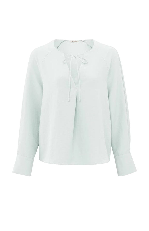 YAYA Shiny V-Neck Top - Barely Blue