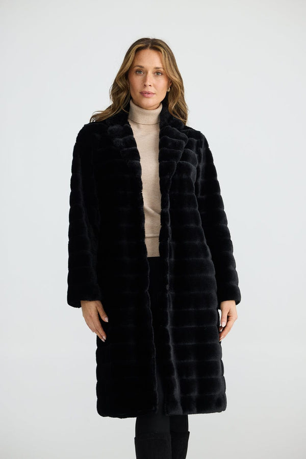 Brave+True Snow Stripe New YorK Fur Coat - Black