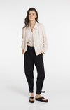 YAYA Linen Blouse Jacket with Collar & Elasticated Hem - Cloud Cream White