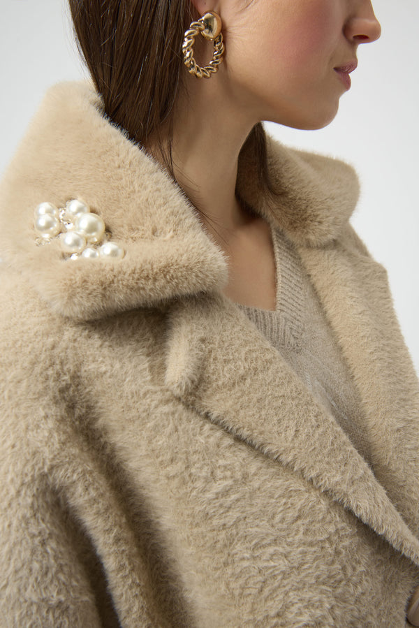 Joseph Ribkoff Feather Yarn and Faux Fur Sweater Coat