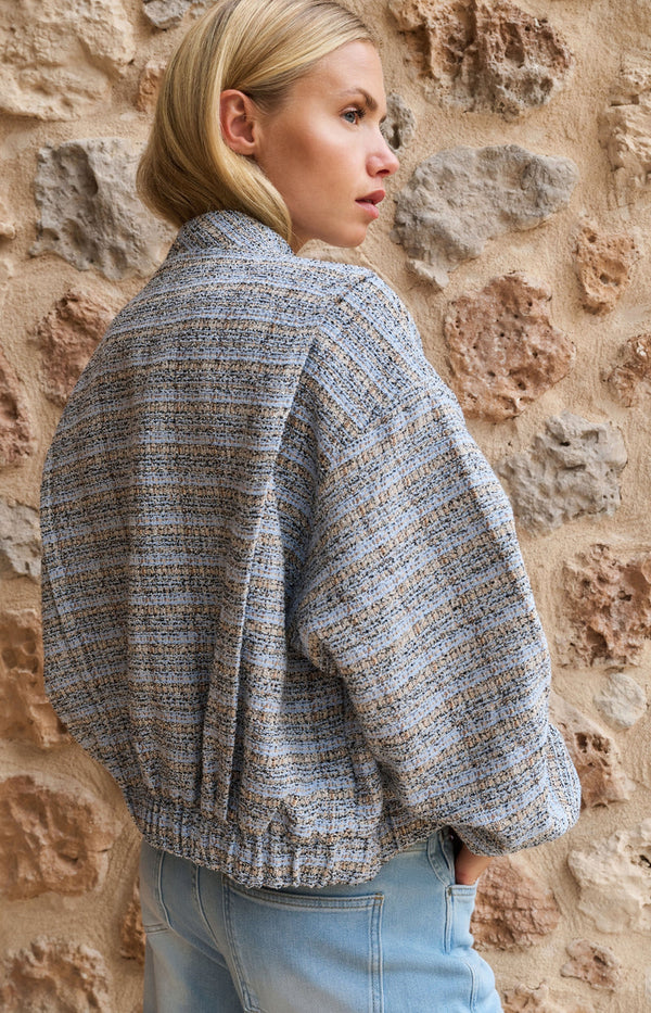YAYA Short Woven Boucle Jacket - Ice Blue Dessin
