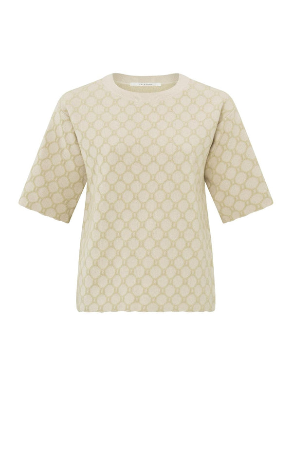 YAYA Round Neckline Print Sweater - Chalk White Dessin