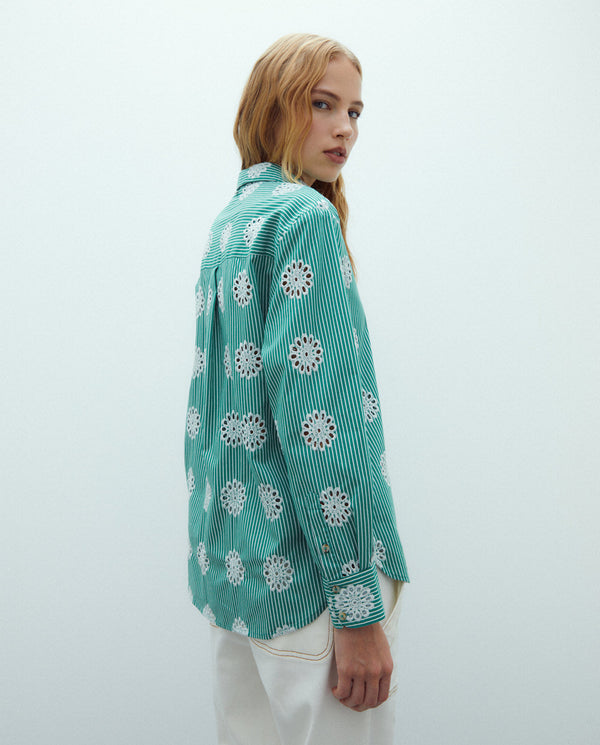 ANDAM embroidered Swiss Stripe Shirt - Green-6