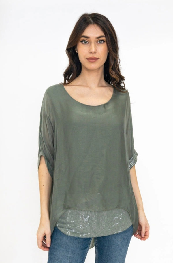 Made in Italy - UB Creative Silk Top - Green