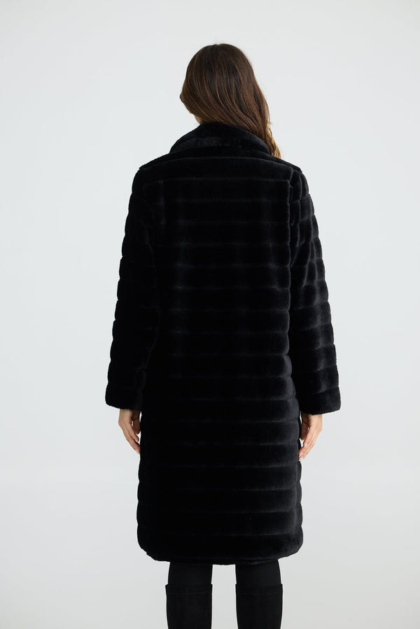 Brave+True Snow Stripe New YorK Fur Coat - Black