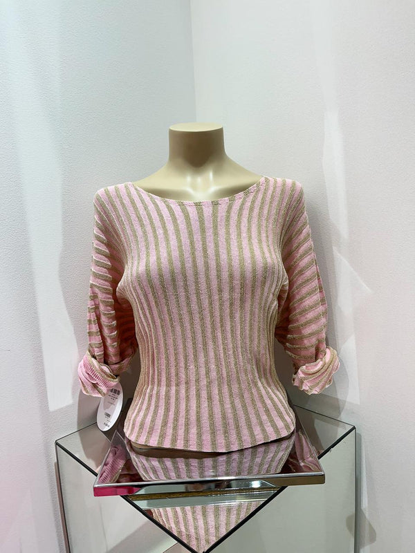 Made In Italy - UB Ember Cotton Lurex Stripe Top - Pink
