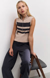 Yaya Sleeveless sweater with block stripes and half-zip