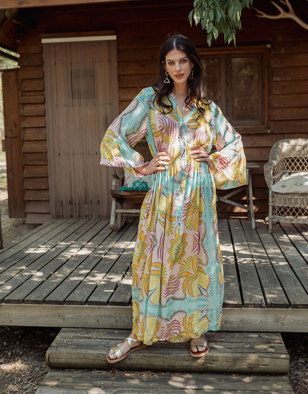 Piti Cuiti Floral Print Maxi Dress - Yellow multi Colour