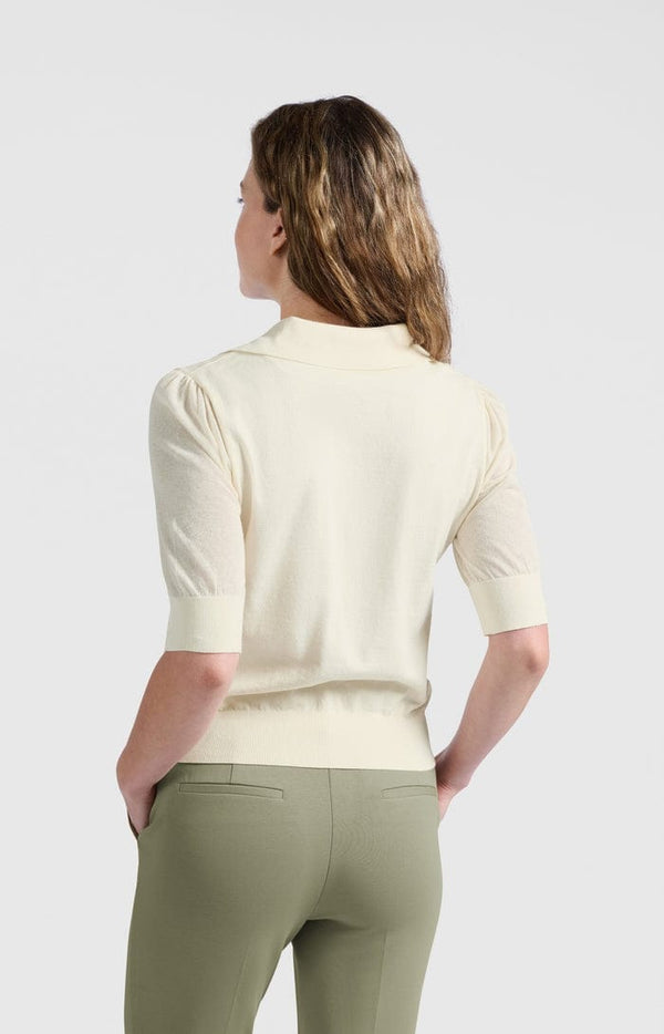YAYA Knitted Polo With Transparent sleeves- Off White
