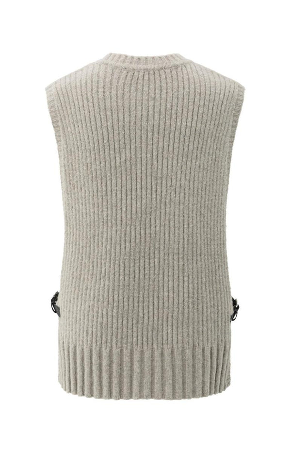 YAYA Rib Stitch Spencer With Detail - Capers Melange