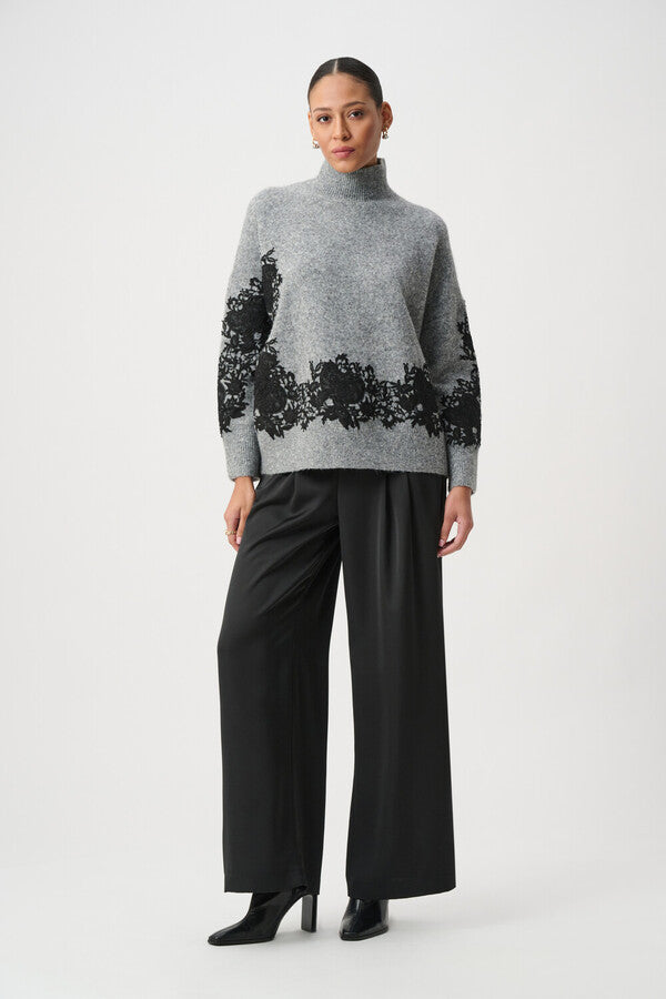 Joseph Ribkoff Relaxed Fit Floral Pullover- Grey/Black
