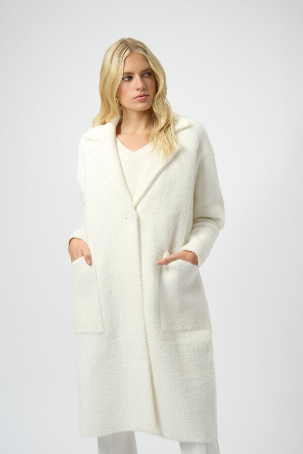 Joseph Ribkoff Feather Yarn and Faux Fur Sweater Coat