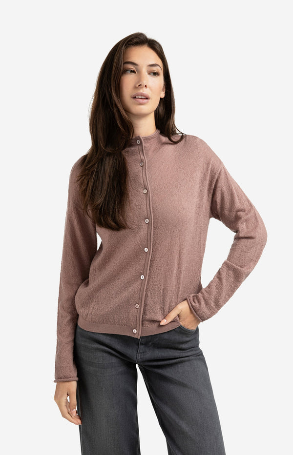 YAYA Knitted High Neckline Cardigan- Blush Pink