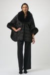Joseph Ribkoff Jacquard Sweater Knit Faux Fur Accents Cape - Black/Gold