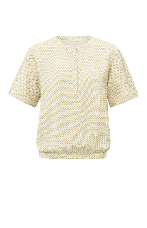 YAYA Rib Waistband Blouse - Soft Grey Dessin