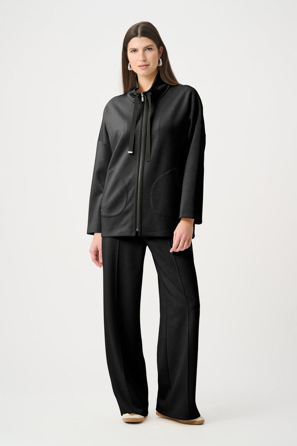 Joseph Ribkoff Scuba Jersey Funnel-Neck Boxy Jacket - Black