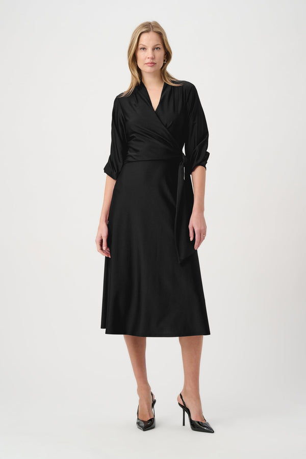Joseph Ribkoff V-neck Belted Midi Dress - Black