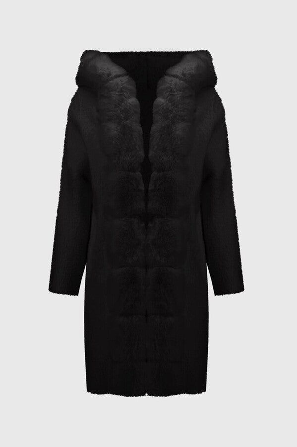 Joseph Ribkoff Fur Trim Hooded Jacket - Black