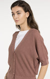 YAYA Batwing Cardigan with Short Sleeves & Button Closure - Burlwood Pink Melange
