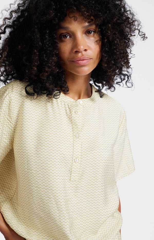 YAYA Rib Waistband Blouse - Soft Grey Dessin