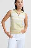 Yaya Sleeveless sweater with block stripes and half-zip-Humus Beige Dressin