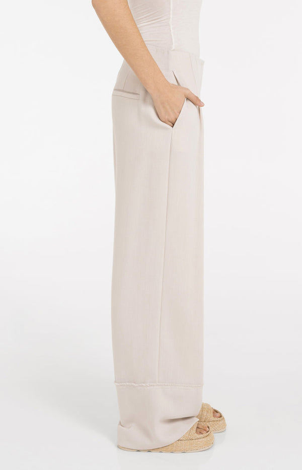 YAYA Linen blend trousers with wide legs and fringed details - Cloud Cream White