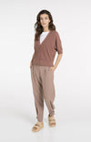 YAYA Batwing Cardigan with Short Sleeves & Button Closure - Burlwood Pink Melange