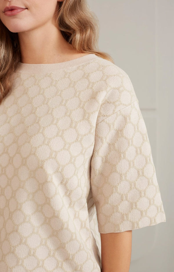 YAYA Round Neckline Print Sweater - Chalk White Dessin