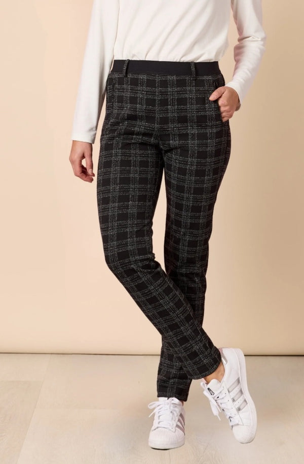 Threadz Cannes Check Print Slim Leg Pant - Black