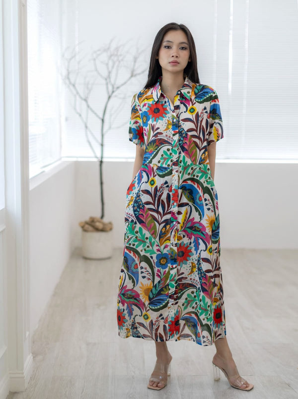 Isla Bonita Cotton Midi Dress — Unique Print