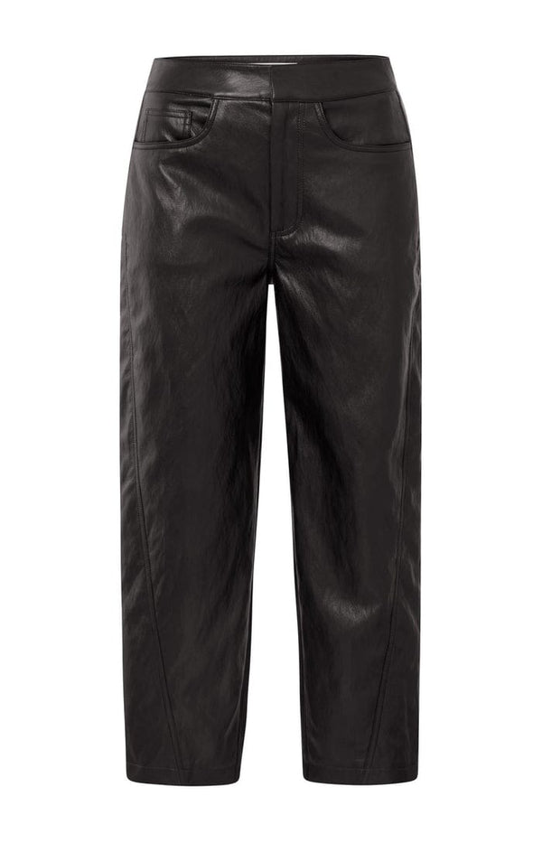YAYA Faux Leather Carrot Fit Trouser - Anthracite Brown
