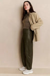 YAYA Faux Leather Carrot Fit Trouser - Capers Brownish Green