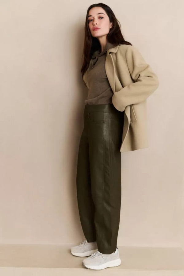 YAYA Faux Leather Carrot Fit Trouser - Capers Brownish Green