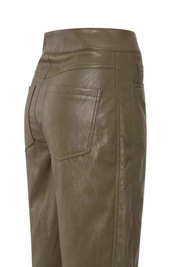 YAYA Faux Leather Carrot Fit Trouser - Capers Brownish Green