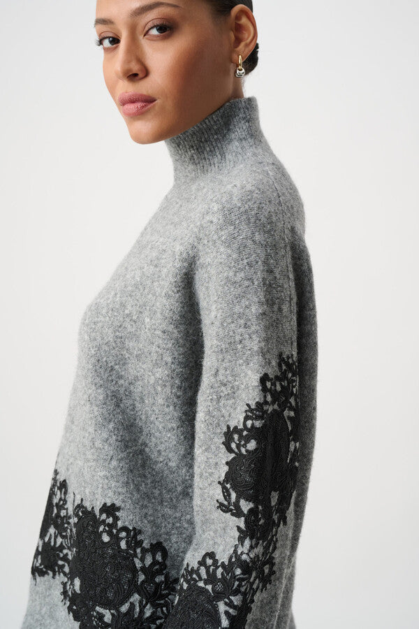 Joseph Ribkoff Relaxed Fit Floral Pullover- Grey/Black