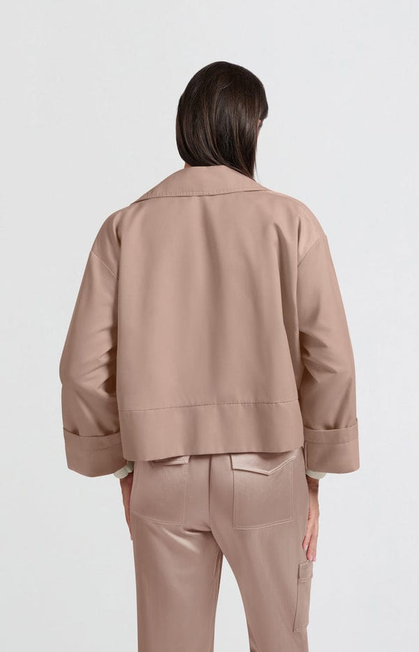 Yaya Short oversized jacket in heavy satin with buttons Dusty Pink