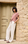 YAYA Flowy Top with Knot Detail & Elastic hem - Burlwood Pink