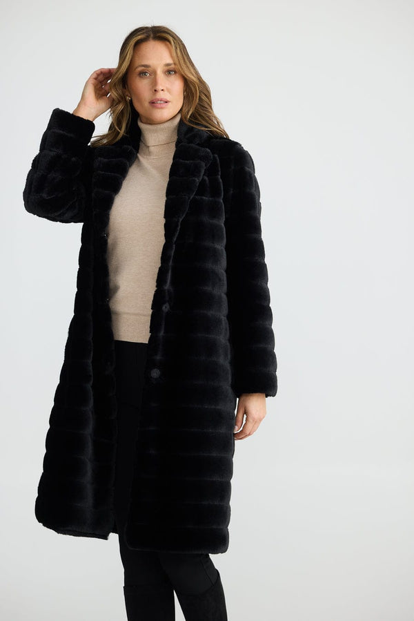 Brave+True Snow Stripe New YorK Fur Coat - Black