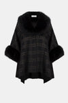 Joseph Ribkoff Jacquard Sweater Knit Faux Fur Accents Cape - Black/Gold