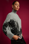 Joseph Ribkoff Relaxed Fit Floral Pullover- Grey/Black