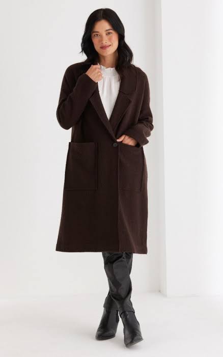 SIROCCO Boiled Wool Coat - Dark Oak