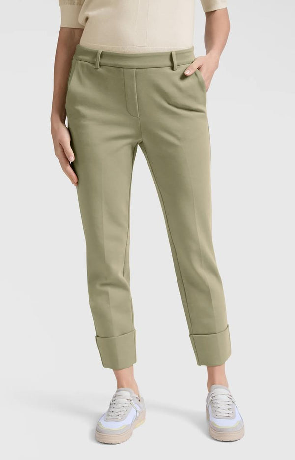 YAYA Trousers - Jersey pants with fixed turned-up hemSoft Green