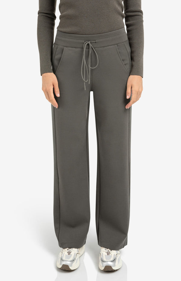 YAYA Wide Leg Jersey Trousers - Dark Night Grey