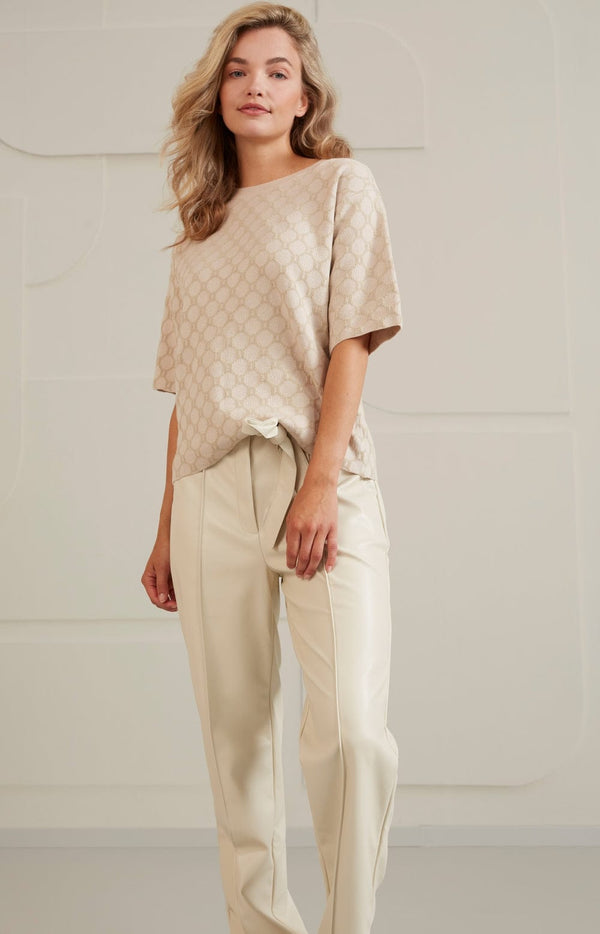 YAYA Round Neckline Print Sweater - Chalk White Dessin