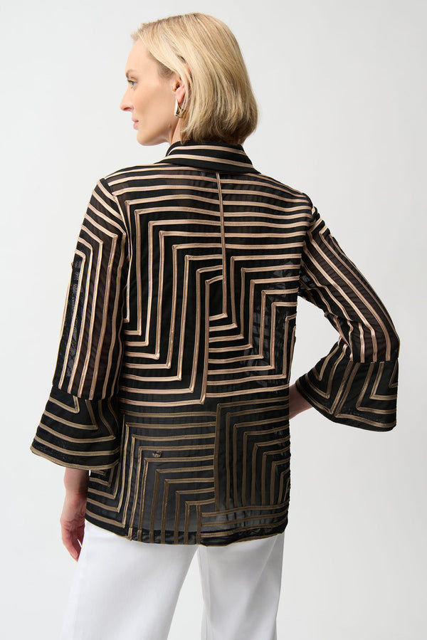 Joseph Ribkoff Satin Soutache LDS jacket - Black/Campagne- Abstract Print