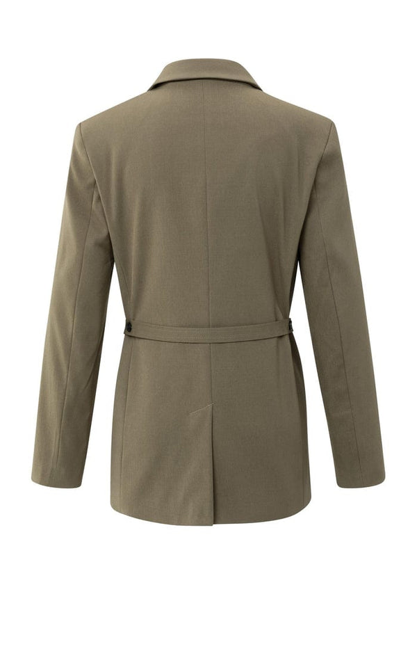YAYA Loose Fit Blazer With Belt Detail - Caspers Brownish Green