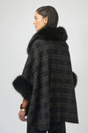 Joseph Ribkoff Jacquard Sweater Knit Faux Fur Accents Cape - Black/Gold