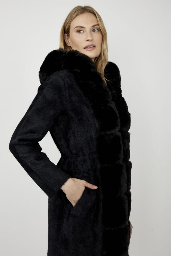 Joseph Ribkoff Fur Trim Hooded Jacket - Black